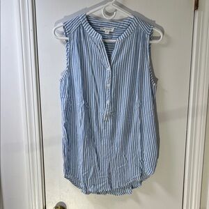 beachlunchlounge Blue and White Striped Sleeveless Blouse